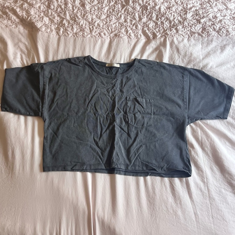 Cotton On Grey Boxy Crop Pocket Tee Size Small